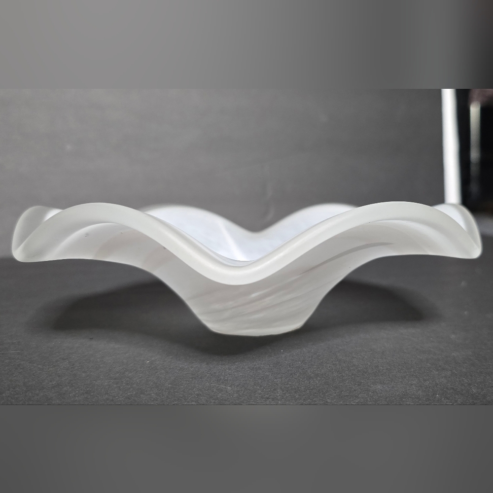 White Frosted Murano Glass Pedestal Bowl